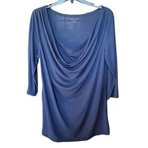 Navy maternity nursing drape neck top